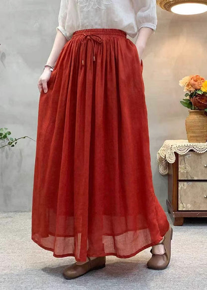 White Elastic Waist Wrinkled Linen Skirts Summer