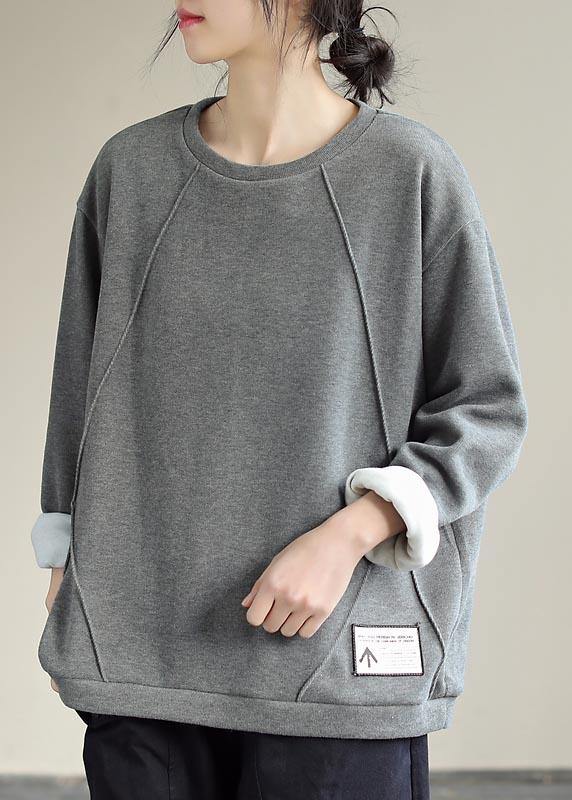 Unique O Neck Patchwork Spring Clothes for Fabrics Gray Blouse