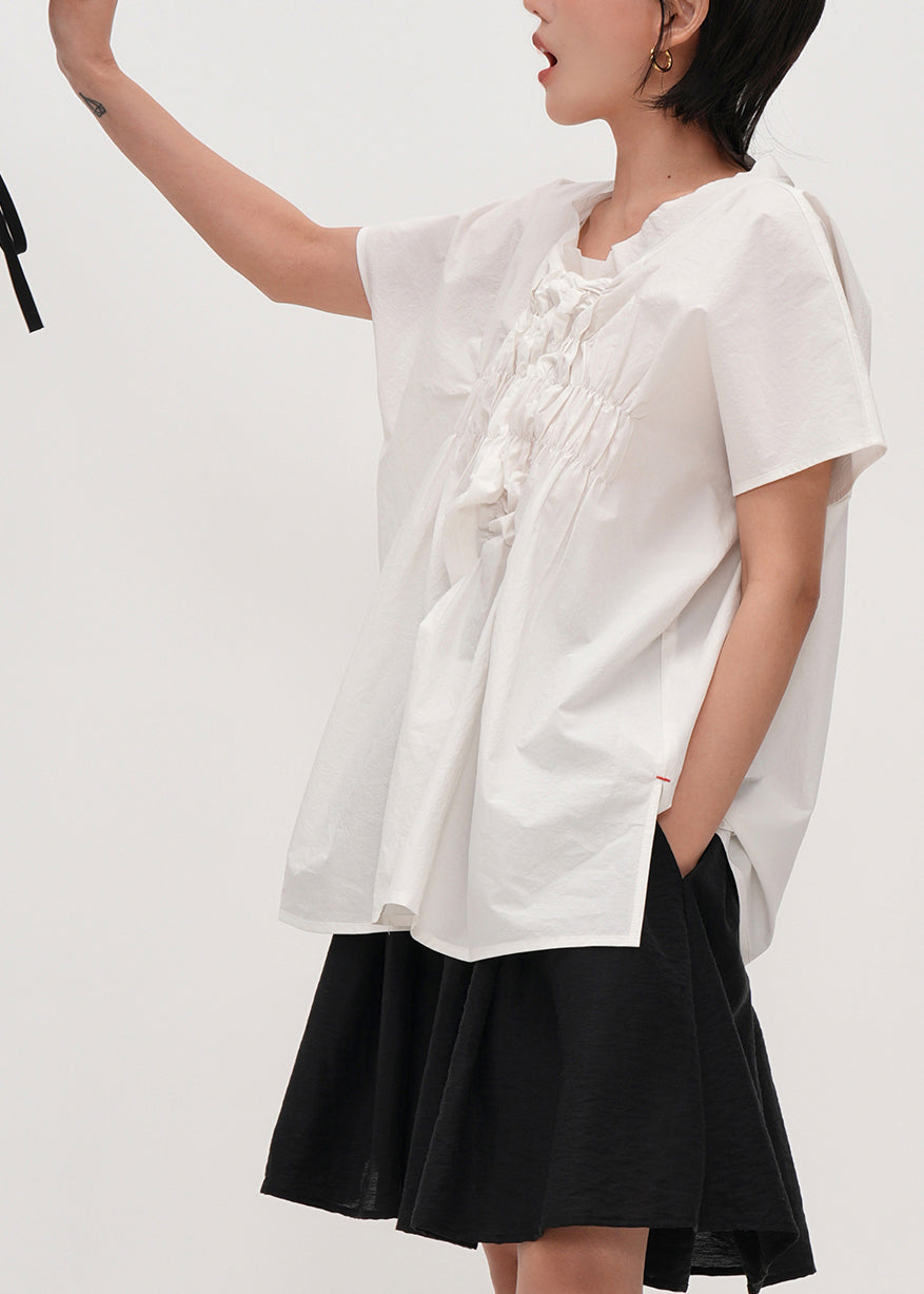White Oversized Wrinkled Cotton Tank Tops Summer