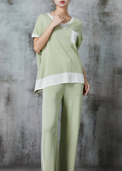 Light Green Oversized Patchwork Cotton Two Piece Set Clothing Summer