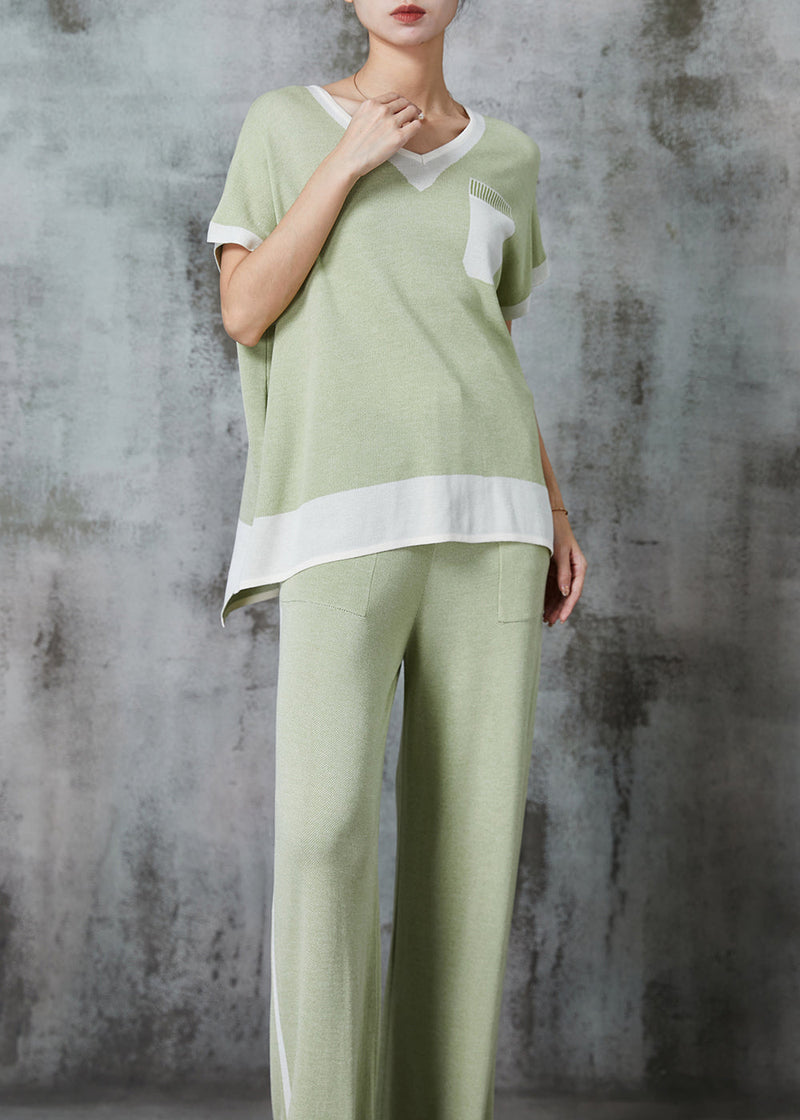 Light Green Oversized Patchwork Cotton Two Piece Set Clothing Summer
