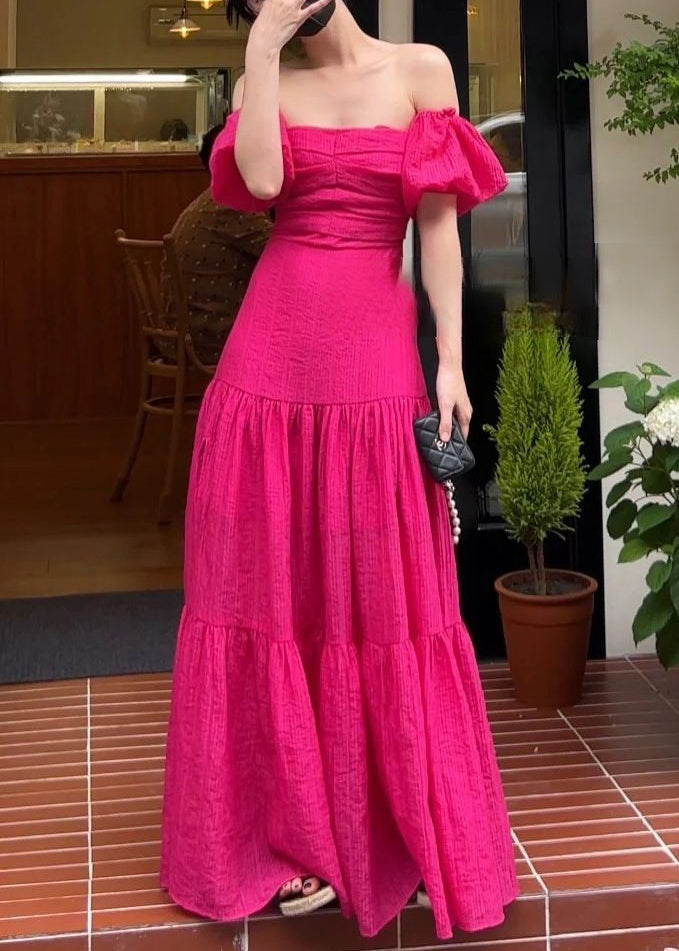 Rose Slash Neck Cotton Long Dresses Summer