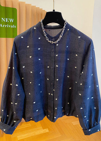 Black O Neck Jacquard Button Cotton Blouses Fall
