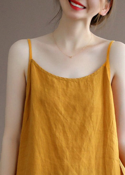 Brief Yellow Slash Neck Spaghetti Strap Dress Sleeveless