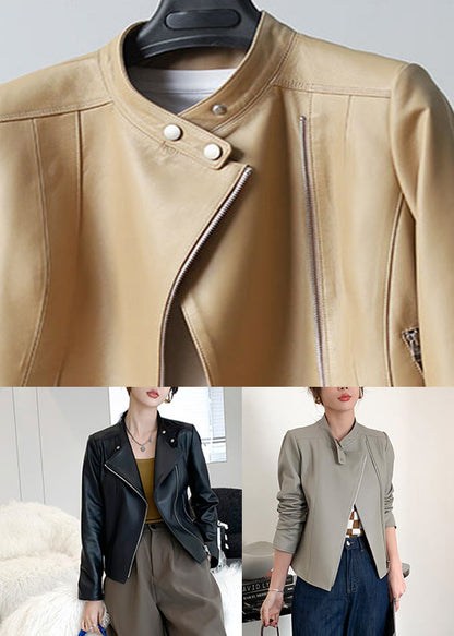 Grey O-neck Sheepskin Jackets Long Sleeve