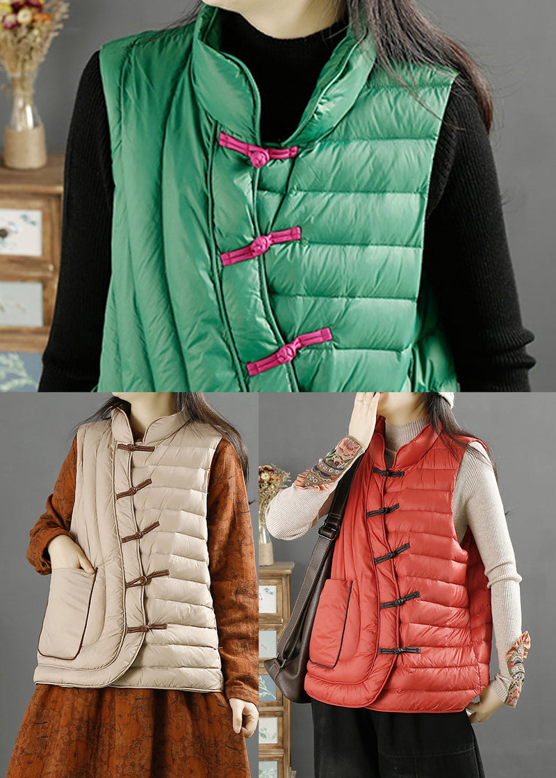 Red Chinese Button Warm Duck Down Filled Witner Vest