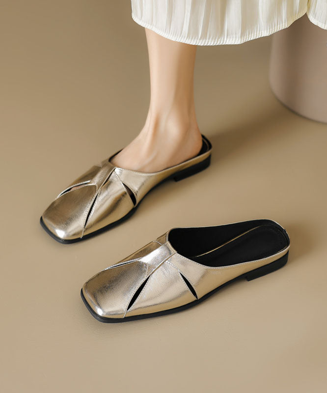 Slide Sandals Hollow Out Splicing Gold Faux Leather