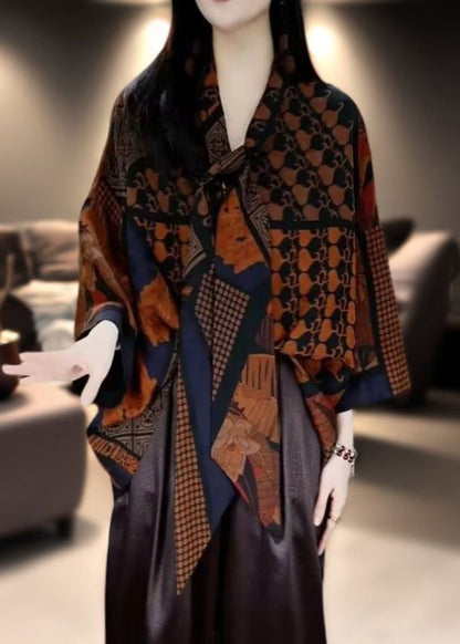 Photo Color Asymmetrical Print Cotton Shirt Spring