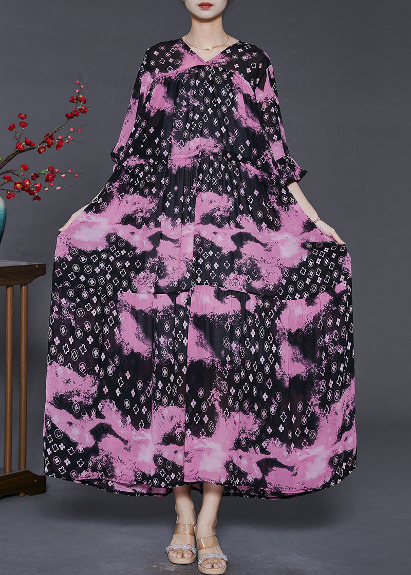 Rose Cinched Exra Large Hem Chiffon Dress Summer