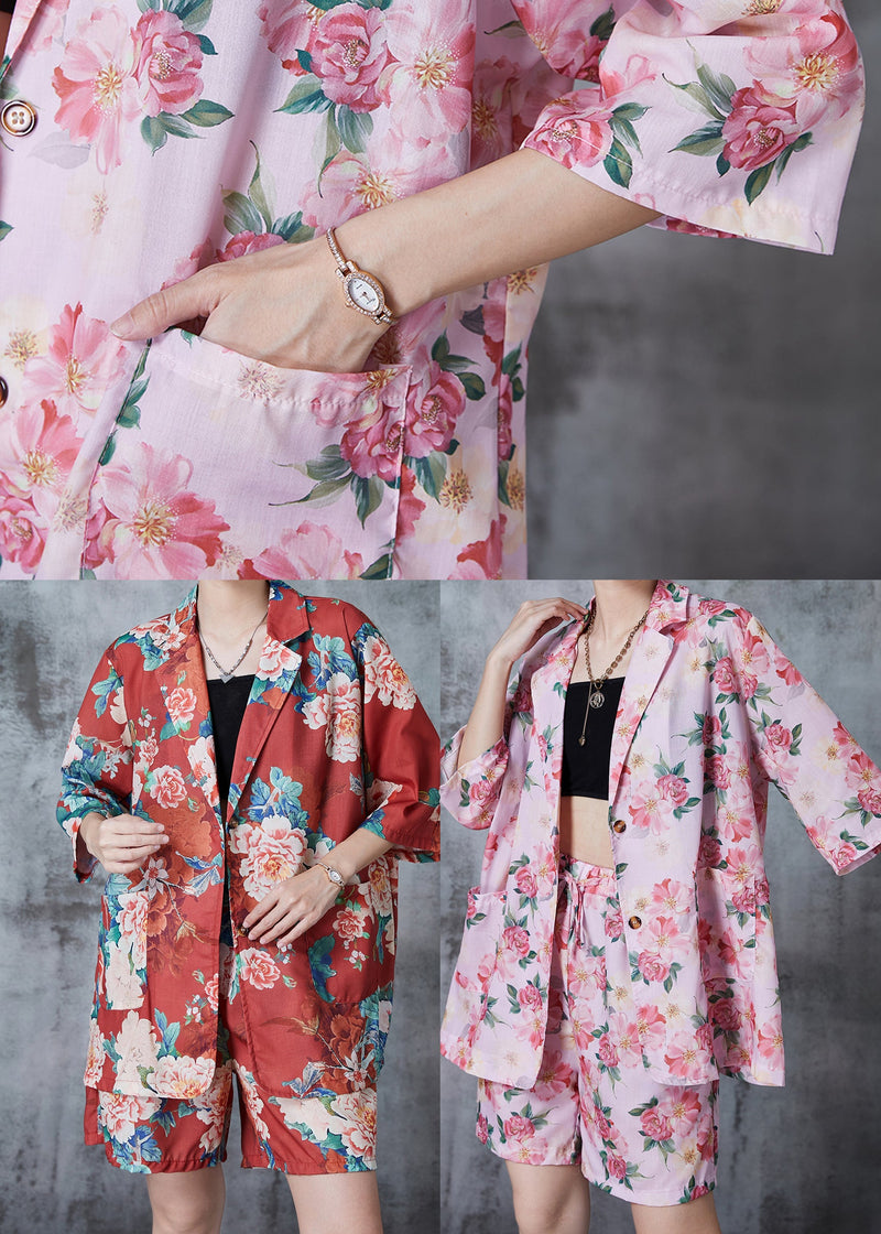 Handmade Red Oversized Linen Two Piece Set Summer