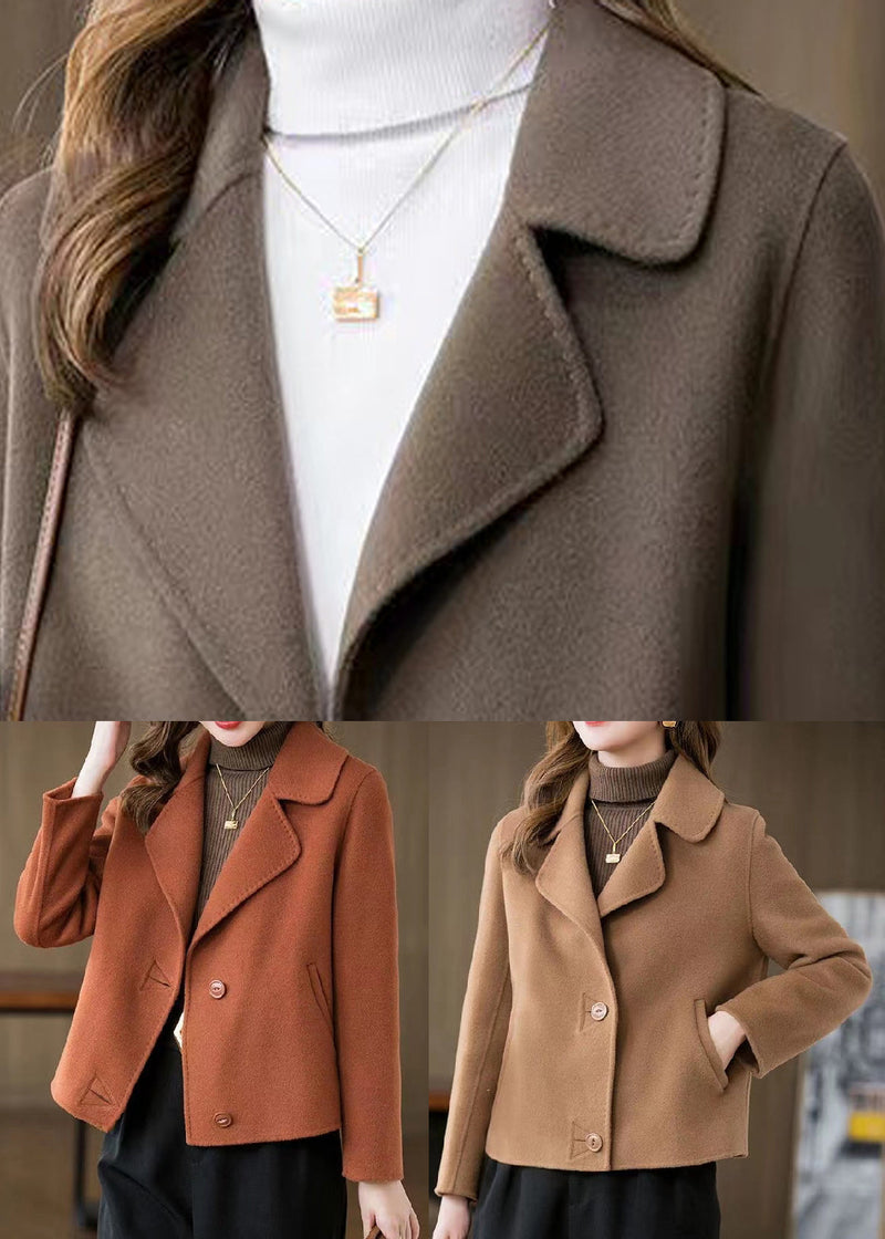 Camel Peter Pan Collar Woolen Coat Long Sleeve Winter