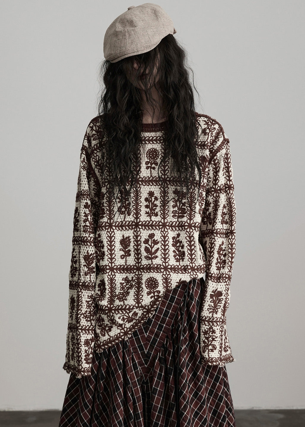 Coffee O Neck Jacquard Knit Sweater Winter
