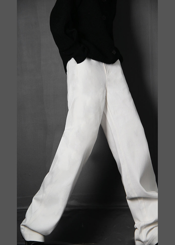 White Zip Up Pockets Denim Pants Trousers Spring