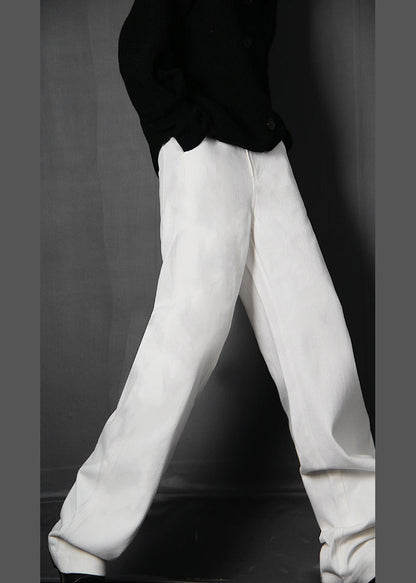White Zip Up Pockets Denim Pants Trousers Spring