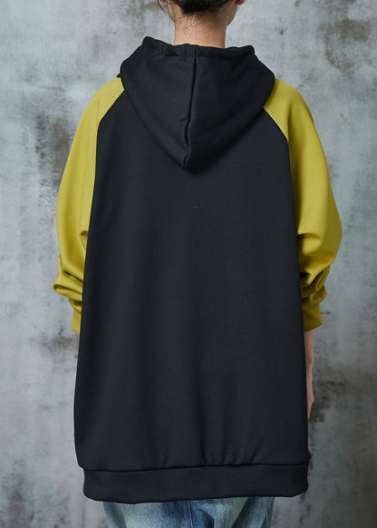 Diy Black Hooded Patchwork Warm Fleece Pullover Spring