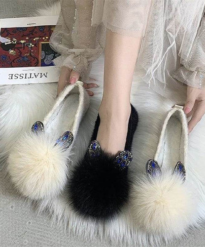White Fuzzy Fur Splicing Penny Loafers
