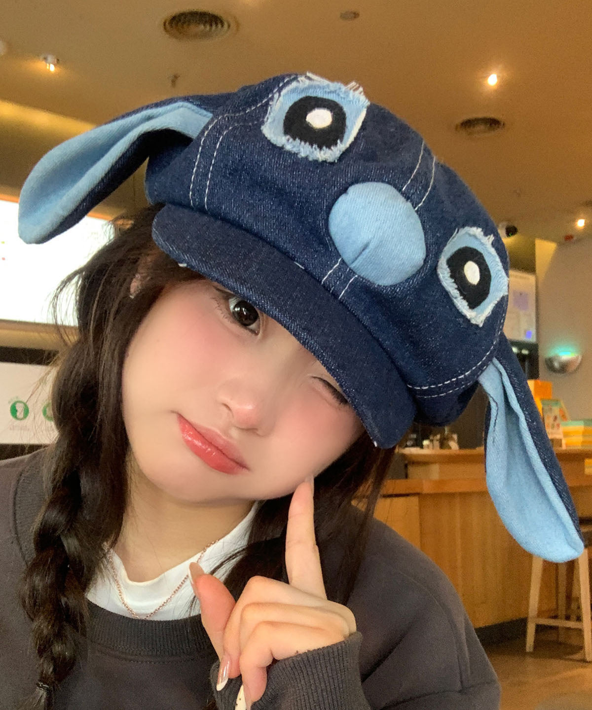Cartoon Blue Big Ear Denim Breton Hat