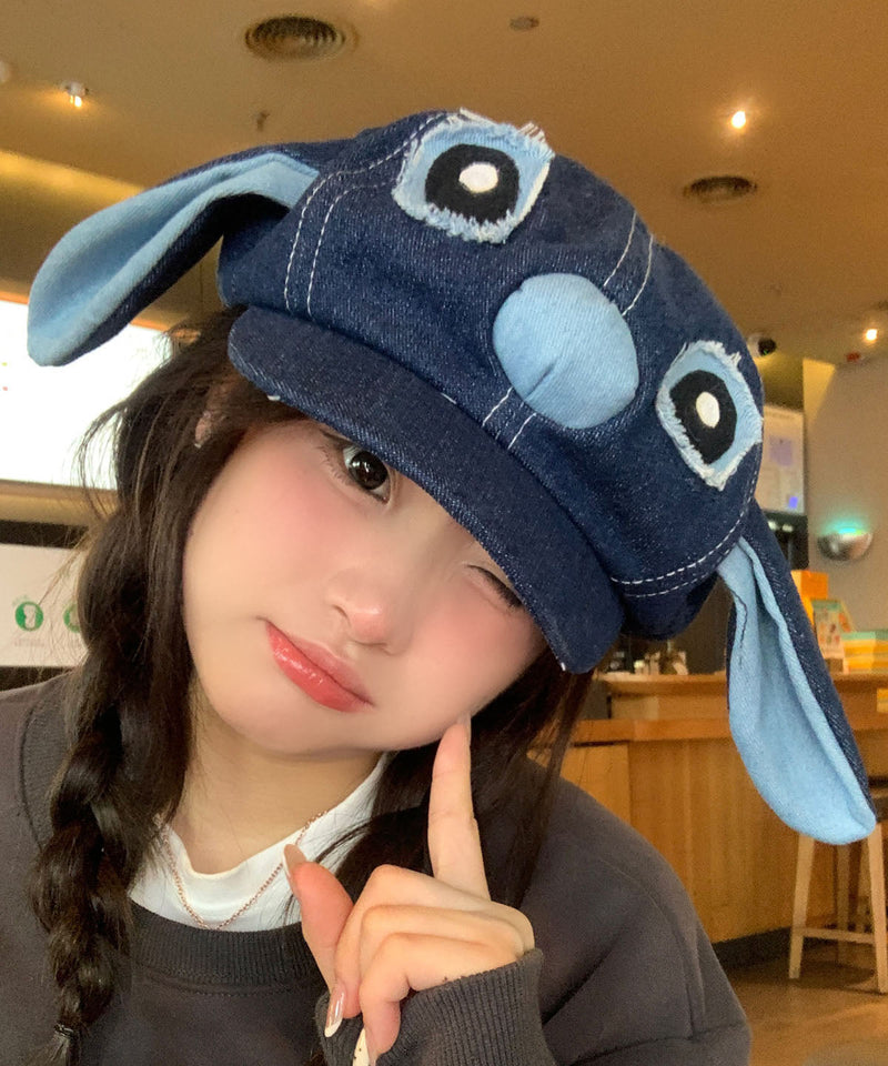 Cartoon Blue Big Ear Denim Breton Hat