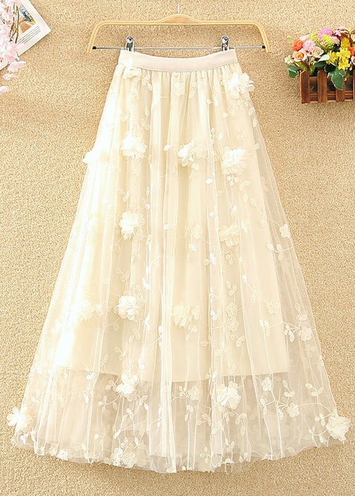 Navy Embroidered Elastic Waist Tulle Skirts Summer