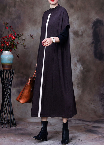 Diy Chocolate Wool Knit Patchwork Fall Bat Wing Sleeve Dresses
