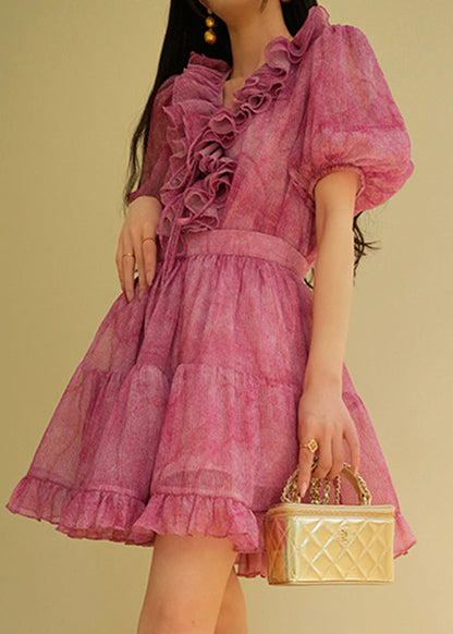 Vogue Red V Neck Ruffled Shirts and Skirts Two Piece Set Summer