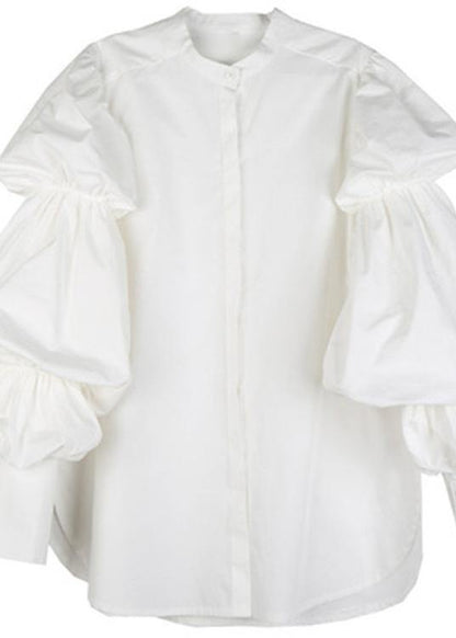 Organic White Stand Collar Shirts Cotton Shirt Top
