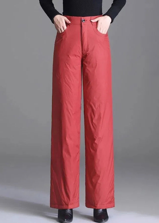 Slim Fit Red Pockets Fine Cotton Filled Straight Pants Winter