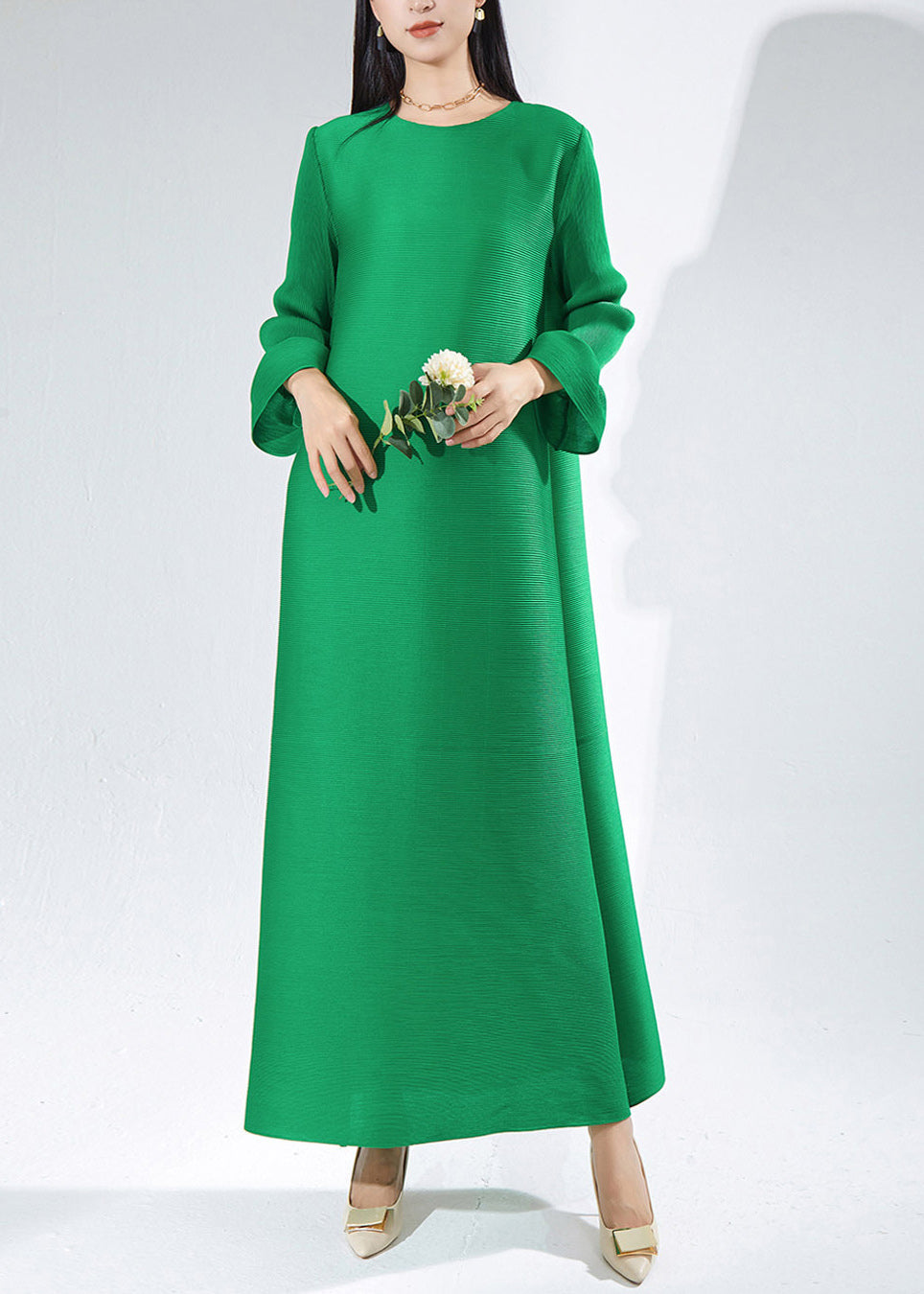 Modern Emerald Textured Tea Dress Fall