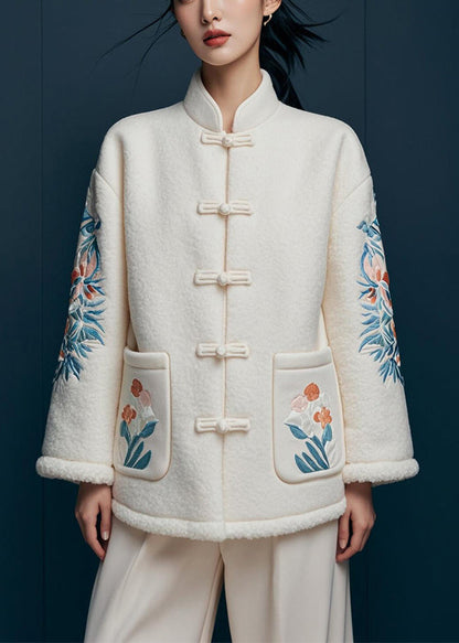 Beige Print Pockets Teddy Faux Fur Coats Winter
