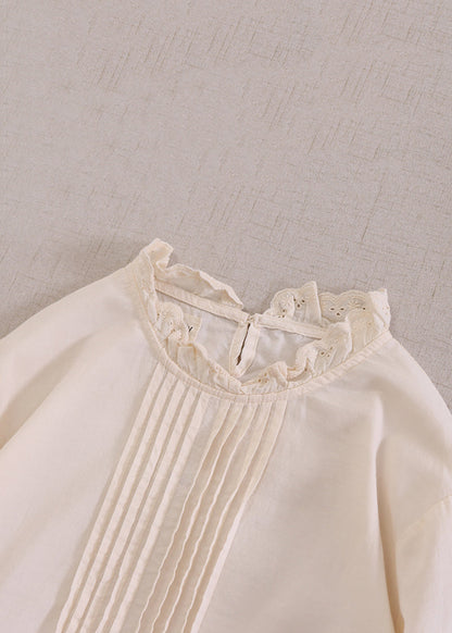New Apricot Ruffled Patchwork Cotton Dress Long Sleeve