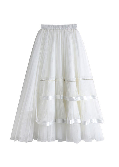 Chocolate Asymmetrical Patchwork High Waist Tulle Skirts Summer