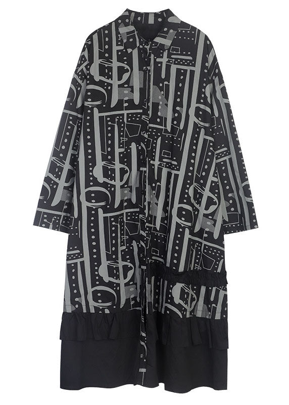 Black Peter Pan Collar Print Cotton Shirts Dresses Spring