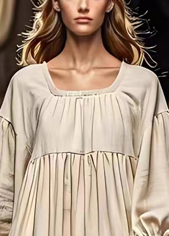 Simple White Oversized Wrinkled Exra Large Hem Linen Dresses Fall