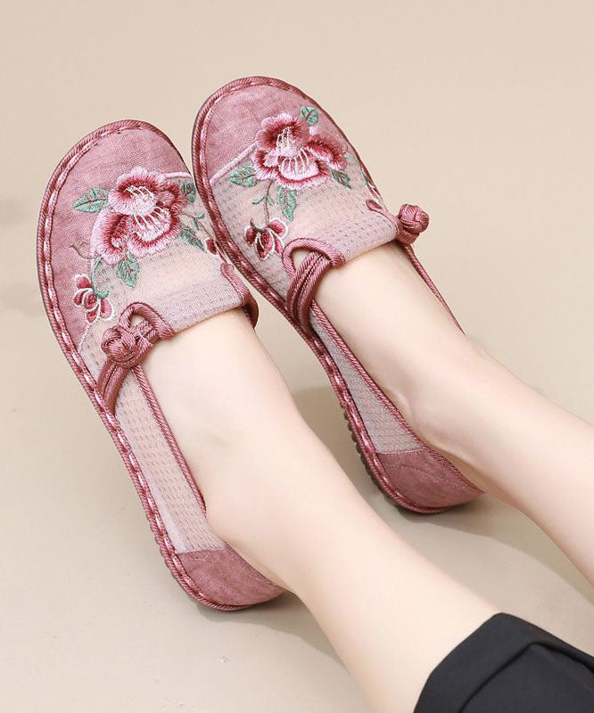 Embroidered Flat Feet Shoes Red Breathable Mesh