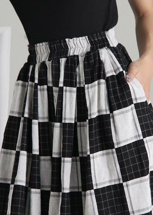Colorblock Elastic Waist Plaid Skirt Spring