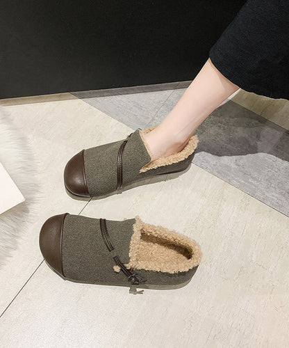 Modern Black Flat Shoes for Faux Leather Splicing Velour Fabric Flat Shoes