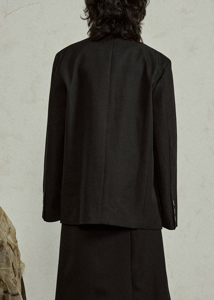 Original Black Notched Button Spandex Coat Fall