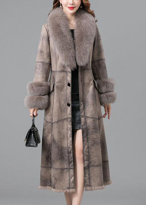 Unique Khaki Fur Collar Button Parkas Witner Coats