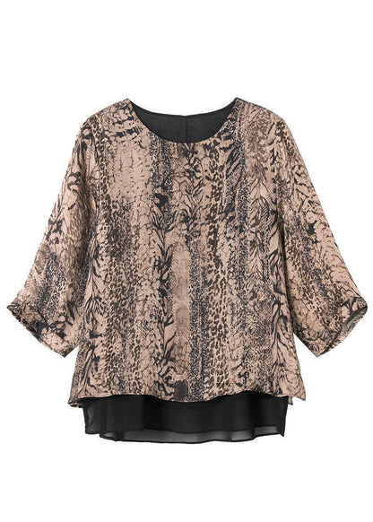 O-neck Organza Patchwork Leopard Chiffon Blouses Summer