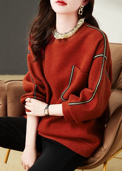 Red Ruffled Cotton Fake Two Piece Sweatshirts Tops Winter