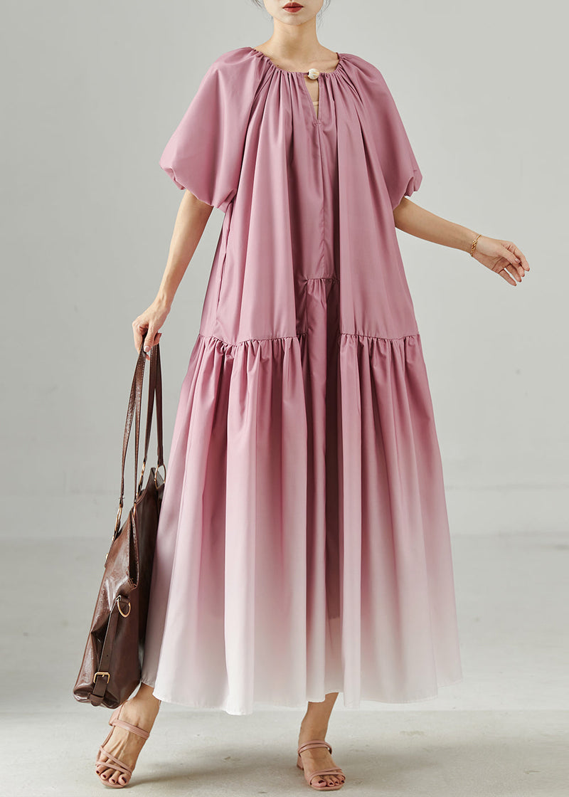 Gradient Purple Oversized Patchwork Cotton Long Dresses Puff Sleeve