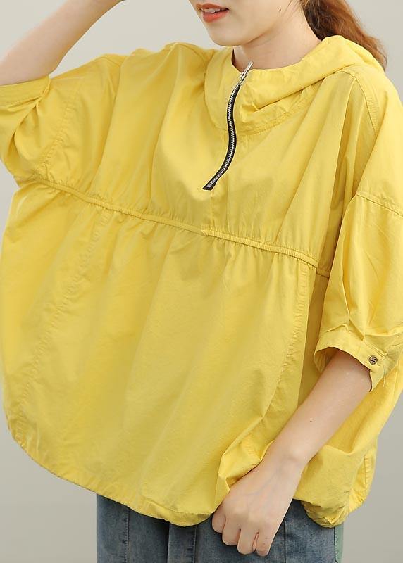 Modern Yellow Hooded Zippered Top Summer