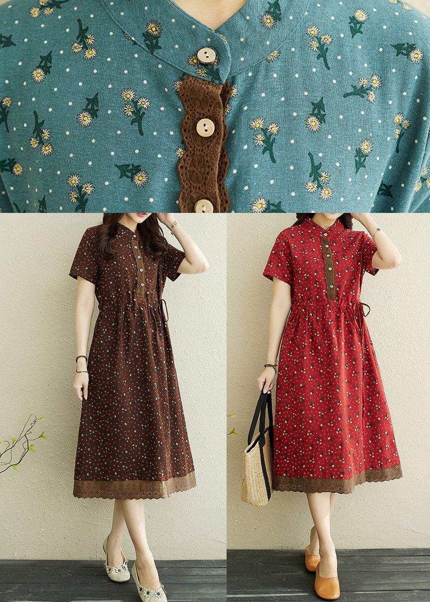 Art Chocolate Print Patchwork Vacation Summer Cotton Dress
