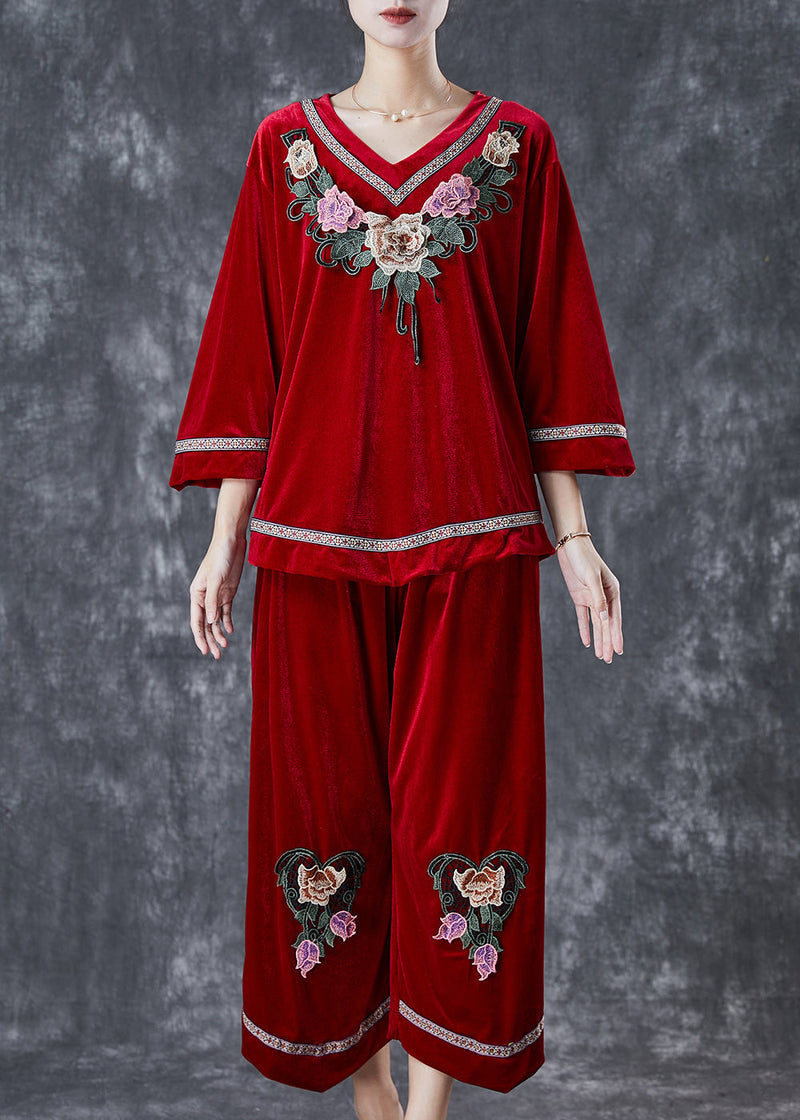Boutique Mulberry Embroideried Silk Velour Two Piece Set Clothing Fall