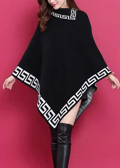 Black Asymmetrical Print Patchwork Knit Sweaters Dresses Fall
