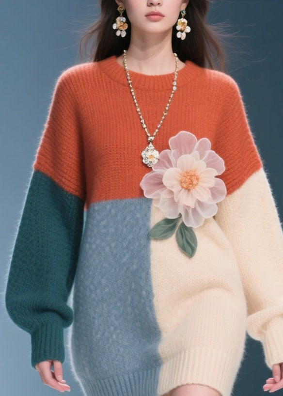 Classy Colorblock O Neck Knit Dress Fall