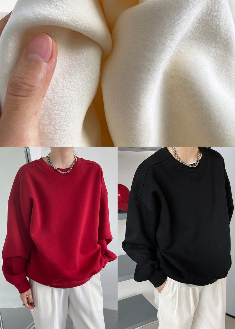 Apricot O Neck Warm Fleece Loose Sweatshirt Fall