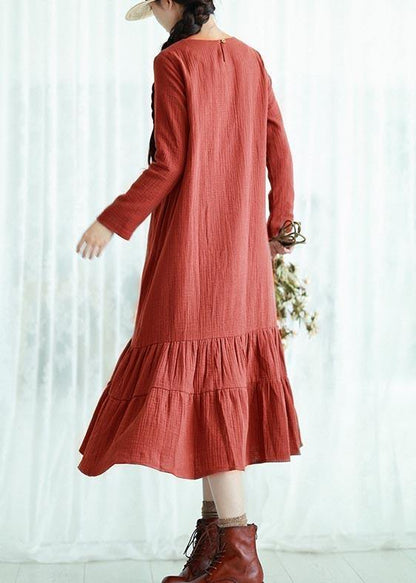 O Neck Ruffles Spring Quilting Clothes Design Orange Traveling Dress