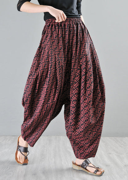 Red Pockets Cotton Wide Leg Pants Summer