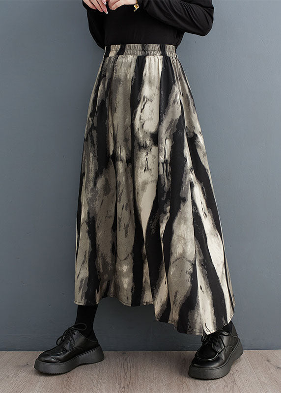Print Pockets Patchwork Elastic Waist Maxi Skirt Fall